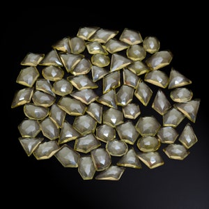 Closeout Deal ~ AAA+ Lemon Quartz 12mm-19mm Fancy Flat Back Rose Cuts ~ 65Pcs Lot ~ Lemon Quartz Loose Faceted Cabochons Lot For Jewelry