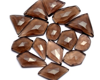 Smoky Quartz Loose 9x12mm-14x21mm Faceted Flat Back Rosecut Cabochon Lot ~ Natural Smoky Quartz Semiprecious Gemstone Fancy Cabs For Jewelry