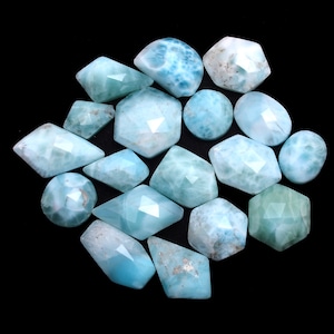 Natural Larimar Gemstone 10mm-17mm Free Form Rosecut Cabochon ~ Larimar Faceted Loose Flat Back Fancy Cabochon Set