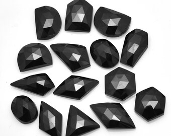 Natural Black Spinel Faceted 9x11mm-10x19mm Rose Cuts Lot ~ AAA Black Spinel Semi Precious Gemstone Uneven Loose Flat Back Cabochons