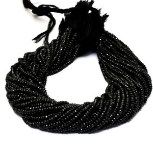 AAA+ Black Spinel 3mm-4mm Faceted Rondelle Beads, Natural Black Spinel Semi Precious Gemstone Loose Beads for Jewelry Making, 13inch Strand