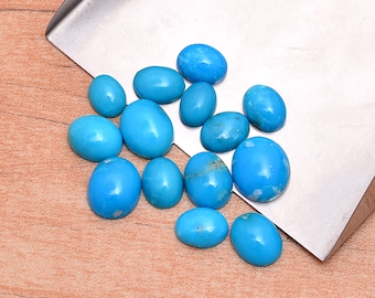 Cabujones de turquesa natural de Arizona, de 6 x 8 mm a 10 x 12 mm, de forma ovalada lisa ~ Cabujones sueltos de turquesa semipreciosa con base plana