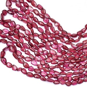 Rare Natural Rhodolite Garnet 6mm-9mm Smooth Nuggets Beads ~ AAA+ Rhodolite Semiprecious Gemstone Oval Tumbled Fancy Beads ~ 16inch Strand