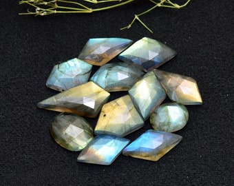 Labradorite Gemstone Mix Shape Rose Cuts Set ~ Natural Gemstone 10mm-20mm Faceted Flat Back Cabs ~ Loose Labradorite Fancy Cabochons Mix Lot
