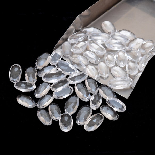 AAA+ Crystal Quartz Faceted Oval Rosecut Lot ~ Natural Crystal Loose 14mm-16mm Oval Shape Cabs ~ Crystal Quartz Fancy Oval Rosecut Cabochons