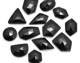 AAA Black Spinel Faceted Fancy 11mm-18mm Rose Cut Cabs ~ Natural Black Spinel Gemstone Uneven Loose Flat Back Cabochons Lot For Jewelry