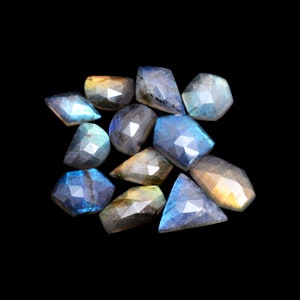 Labradorite Free Form Rosecut Cabs ~ Natural Gemstone 11mm-16mm Faceted Flat Back Cabochons ~ Loose Labradorite Gemstone Fancy Cabs Mix Lot