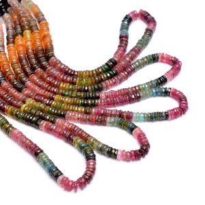 Natural AAA+ Multi Tourmaline 5mm-7mm Heishi Faceted Spacer Beads ~ Rainbow Tourmaline Gemstone Coin ~ Tyre Rondelle Beads ~ 15inch Strand