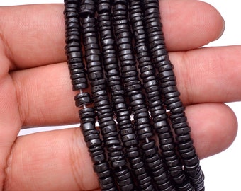 Schwarze Spinell Heishi Perlen, 5 mm Glattreifen Rondell, 16 inch Strang