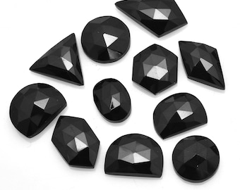 Black Spinel Faceted Fancy Rose Cuts ~ Natural Black Spinel Gemstone Loose 12mm-14mm Cabochons ~ Spinel Fancy Rose Cut Cabs For Jewelry
