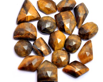 Natural Tiger Eye Fancy 10mm-16mm Free Form Rosecut Cabochon ~ Gemstone Faceted Flat Back Cabs ~ Loose Faceted Tiger Eye Gemstone Cabs