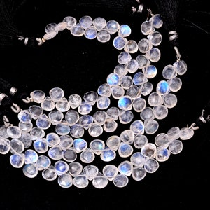 AAA+ Natural White Rainbow Moonstone 8mm-9mm Faceted Heart Briolette Beads ~ Blue Fire Moonstone Semi Precious Gemstone Beads ~ 5inch Strand