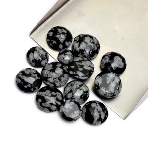 Snowflake Obsidian Faceted Round Rose Cuts ~ Natural Snowflake Loose 11mm-14mm Round Shape Cabs ~ Obsidian Fancy Rose Cut Cabs For Jewelry