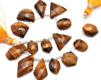 Yellow Tiger Eye Loose 11mm-22mm Faceted Side Drilled Rosecut Lot ~ Natural Tiger Eye Gemstone Fancy Flat Back Cabs For Jewelry ~ 0.5mm Hole