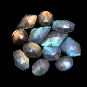 Multi Fire Labradorite 10mm-19mm Flat Back Cabs ~ Labradorite Gemstone Faceted Free Form Rose Cut Lot ~ Labradorite Loose Semi Precious Gems