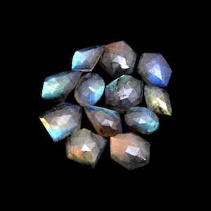 Natural Labradorite Gemstone 8x12mm-12x17mm Free Form Faceted Rose Cut ~ Labradorite Semi Precious Gemstone Loose Flat Back Cabochon Mix Lot