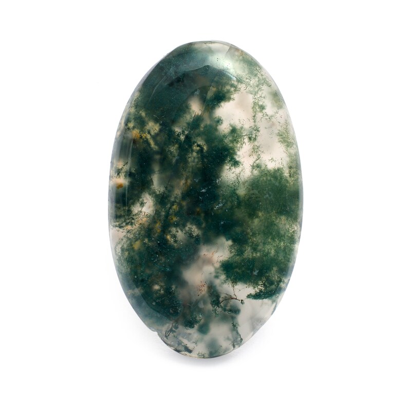 Natural Green Moss Agate Gemstone 20x42mm Smooth Oval Cabochon ~ 32 Cts ~ Agate Semi Precious Gemstone Loose Flat Back Cabochon For Jewelry