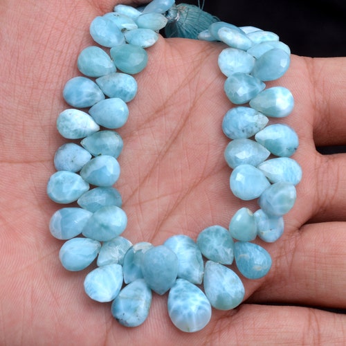 Natural AAA+ Larimar Gemstone 7x9mm-10x12mm Faceted Pear Briolette shops Beads ~ 8