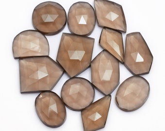 Natural Smoky Quartz Loose Rose Cut Cabochons ~ Smoky Faceted 10x13mm-11x17mm Uneven Rose Cuts ~ Smoky Quartz Gemstone Fancy Cabs Mix Lot