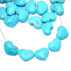 Rare Sleeping Beauty Turquoise 11x15mm Heart Faceted Loose Briolettes ~ Natural AAA+ Turquoise Gemstone Fancy Heart Carved Beads For Jewelry