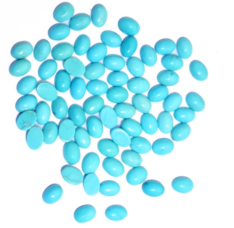 AAA Natural Turquoise Gemstone 6x4mm / 7x5mm Smooth Oval Cabochon Lot Arizona Turquoise Semiprecious Gemstone Loose Flat Back Cabochons image 1