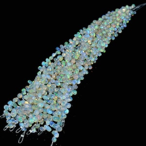 Natural Multi Fire Opal 4mm-6mm Smooth Teardrops ~ AAA+ Welo Opal Gemstone Drops ~ Ethiopian Welo Opal Teardrop Briolette Beads ~ 6" Strand