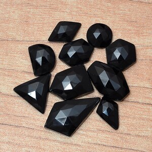 Black Onyx Loose Fancy 10mm-23mm Free Form Rosecut Lot ~ Natural Gemstone Uneven Faceted Flat Back Cabs ~ Loose Faceted Black Onyx Gemstone