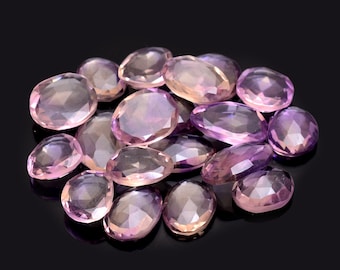 Fette di pietra preziosa ametrina bicolore taglio rosa, cabochon sfaccettati a fondo piatto, forme irregolari