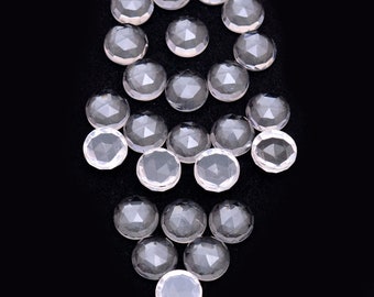 Clear Crystal Quartz Faceted Round Rosecuts ~ Crystal Quartz Loose Round Cabochons ~ Natural Crystal Quartz  Gemstone Flat Back Rosecut Cabs
