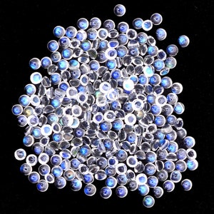 AAA+ White Rainbow Moonstone Gemstone 2mm Smooth Round Cabochon Lot ~ Natural Blue Fire Moonstone Semiprecious Gemstone Loose Flat Back Cabs