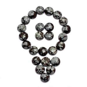 Snowflake Obsidian Faceted Round Rose Cuts ~ Snowflake Obsidian Loose Round Cabochons ~ Natural Obsidian Gemstone Flat Back Rose Cut Cabs