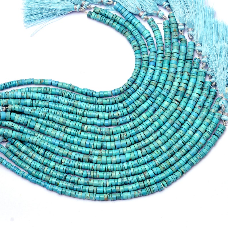 Natural Turquoise Heishi Spacer Beads ~ Natural Gemstone 6mm Disc Wheel ~ Arizona Turquoise Smooth Tyre Rondelle Beads ~ 8 Strand
