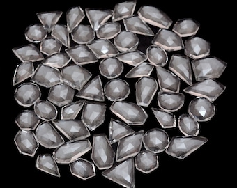 Closeout Deal ~ Clear Crystal Quartz 12mm-20mm Fancy Flat Back Rose Cuts ~ 57Pcs Lot ~ Crystal Quartz Gemstone Loose Faceted Cabochons Lot