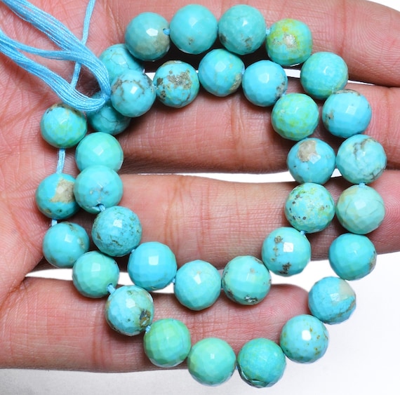 Rare Find Natural Turquoise Gemstone 10mm Round Faceted Loose Beads  Arizona Turquoise Semi Precious Gemstone Loose Beads for Jewelry