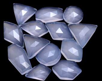 Natural Blue Chalcedony Gemstone Faceted Loose Fancy 8x10mm-13x18mm Free Form Rose Cut Flat Back Cabochons For Jewelry