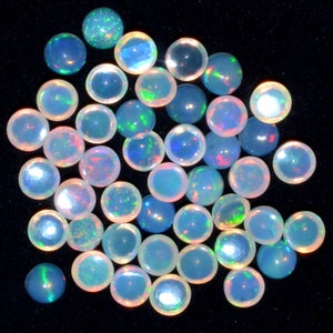 AAA+ Ethiopian Welo Opal 4mm Smooth Round Cabochon Lot  ~ Natural Ethiopian Multi Fire Opal Semi Precious Gemstone Loose Flat Back Cabs