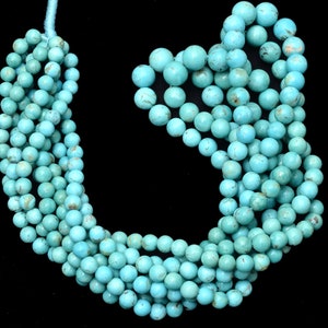 Natural Arizona Turquoise 4mm-7mm Smooth Round Graduating Beads ~ Genuine Turquoise Semi Precious Gemstone Loose Round Beads for Jewelry