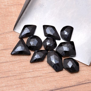 Natural Black Spinel Semi Precious Gemstone 10mm-17mm Free Form Faceted Fancy Rosecut Lot ~ Black Spinel Gemstone Flat Back Loose Cabochon