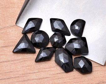Natural Black Spinel Semi Precious Gemstone 10mm-17mm Free Form Faceted Fancy Rosecut Lot ~ Black Spinel Gemstone Flat Back Loose Cabochon