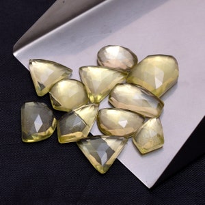 Natural Lemon Quartz 9x12mm-13x18mm Faceted Free Form Rosecut Fancy Cabochons ~ Lemon Quartz Semi Precious Gemstone Loose Flat Back Cabochon