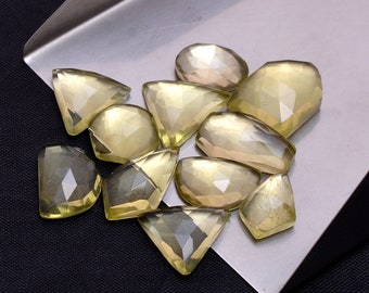 Natural Lemon Quartz 9x12mm-13x18mm Faceted Free Form Rosecut Fancy Cabochons ~ Lemon Quartz Semi Precious Gemstone Loose Flat Back Cabochon