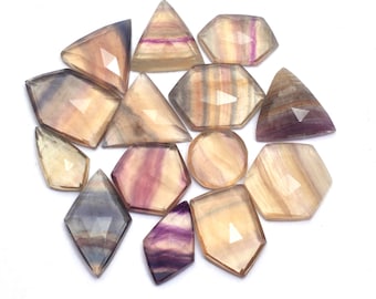 Multi Fluorite Semi Precious Gemstone Fancy Free Form Rose Cut ~ Natural Multi Fluorite Faceted 7x8mm-14x16mm Flat Back Cabochons Loose Lot
