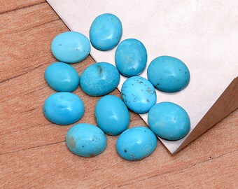 Natural Arizona Turquoise Semi Precious Gemstone 8x10mm-9x11mm Smooth Oval Flat Back Loose Cabochon Lot For Jewelry