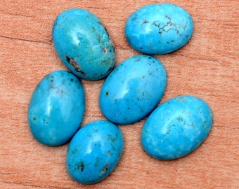 Natural Arizona Turquoise Semi Precious Gemstone 12x16mm-13x18mm Smooth Oval Flat Back Loose Cabochon Lot For Jewelry
