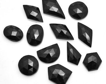 Natural Black Spinel 10x10mm-12x19mm Uneven Shape Rose Cuts ~ Black Spinel Faceted Flat Back Cabochon ~ Gemstone Loose Fancy Lot