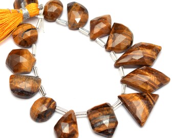 Yellow Tiger Eye 9x11mm-15x22mm Side Drilled Uneven Rosecut Faceted Beads Lot ~ Natural Tiger Eye Gemstone Loose Fancy Flat Back Cabochons