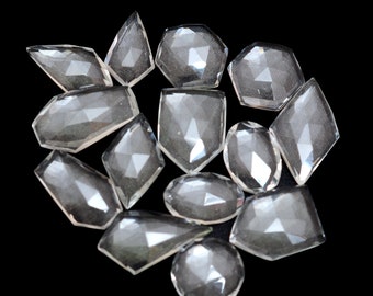 Natural Crystal Quartz 9x13mm-12x20mm Faceted Rose Cut Fancy Cabs ~ Crystal Quartz Semi Precious Gemstone Loose Flat Back Cabochon Mix Set