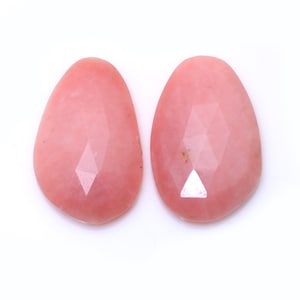 Natural Pink Opal 16x26mm Faceted Flat Back Rose Cut Pair ~ Pink Opal Semi Precious Gemstone Loose Uneven Shape Cabochon Pair for Jewelry