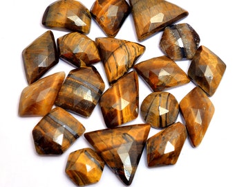Natural Tiger Eye 11mm-19mm Free Form Rosecut Cabochon ~ Faceted Gemstone Fancy Flat Back Cabs ~ Loose Faceted Tiger Eye Gemstone Cabs Lot