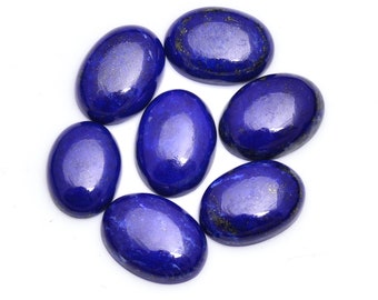 7 pezzi ~ Cabochon ovali con retro piatto in lapislazzuli blu naturale da 11 mm a 16 mm ~ Cabochon liscio fantasia in lapislazzuli semiprezioso per gioielli